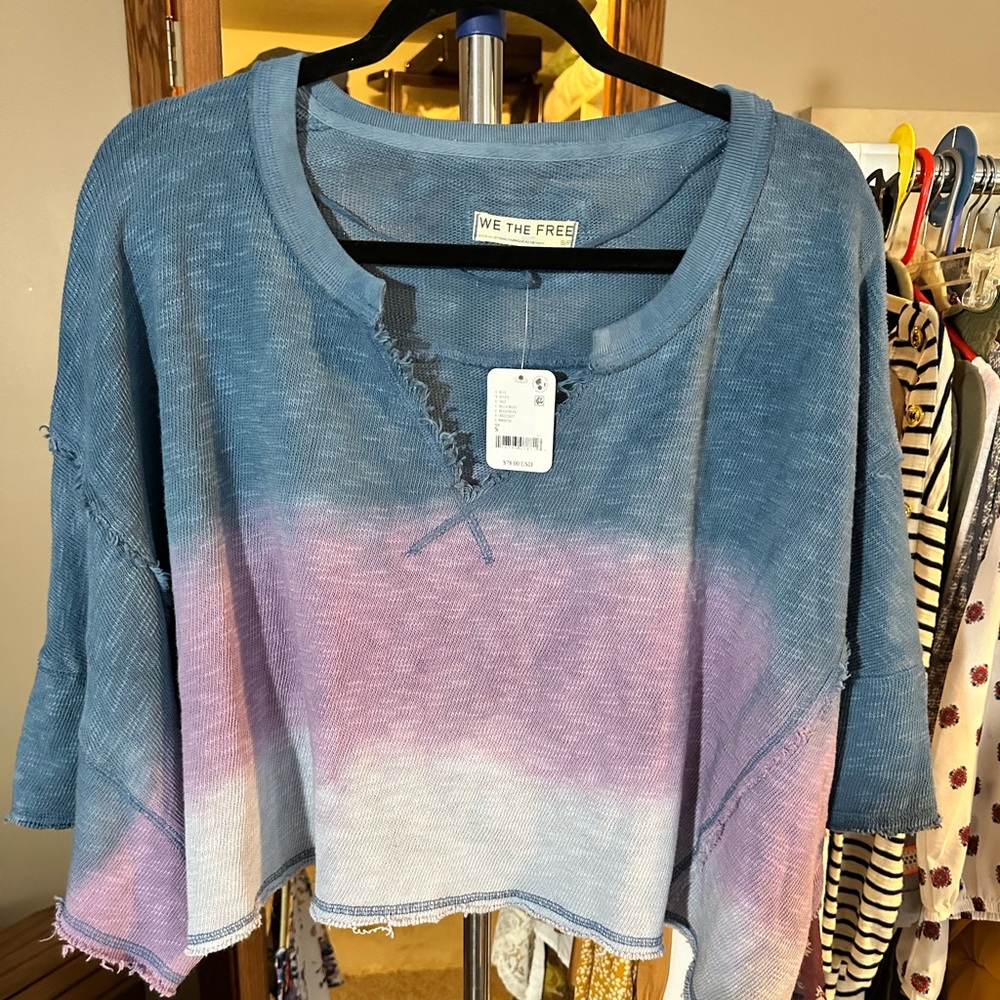 We The Free Distressed Blue and Lavender Long Sleeve Top